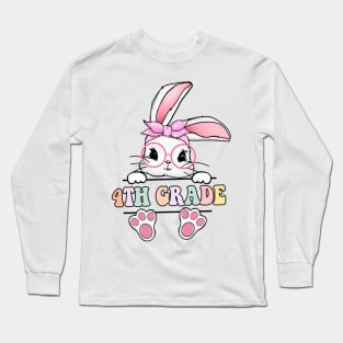 Vintage Happy Easter Bunny 4th Grade Teacher For Girls Kids Long Sleeve T-Shirt